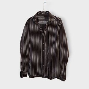 Bugatchi Size Large Shaped Fit 100% Cotton Striped Shirt